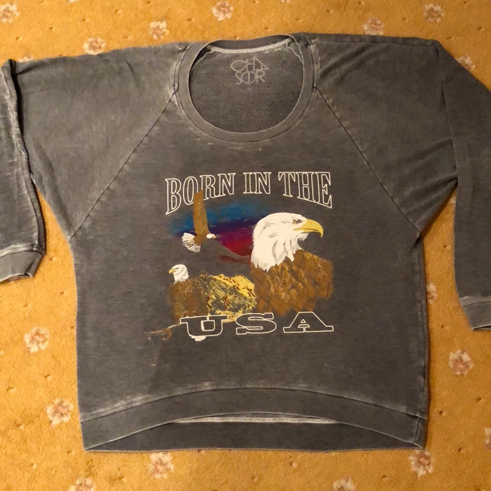 CHASER charcoal grey distressed Ls sweatshirt